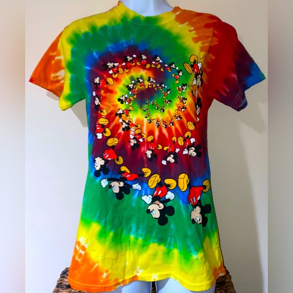 New Disney Mickey Mouse graphic tee Disney spiral rainbow tie dye tee t-shirt - Picture 1 of 4